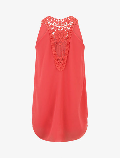 Top en voile sans manches dos en crochet - Corail - 2
