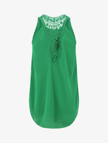 Top en voile sans manches dos en crochet - Vert - 2