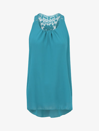 Top en voile sans manches dos en crochet - Turquoise - 4