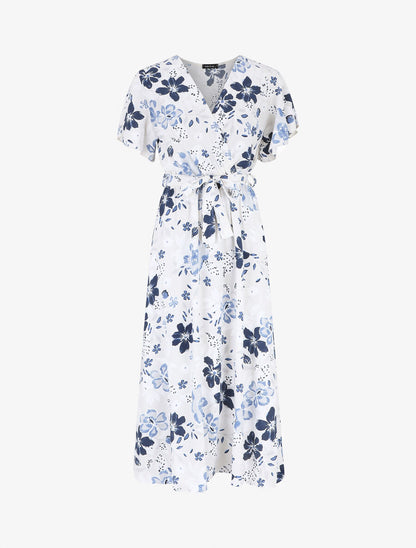 Robe longue fleurie col cache-coeur - Blanc - 5