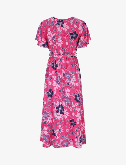 Robe longue fleurie col cache-coeur - Fuschia - 2