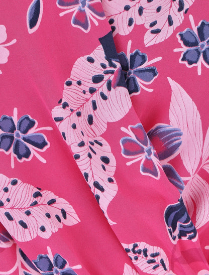 Robe longue fleurie col cache-coeur - Fuschia - 3