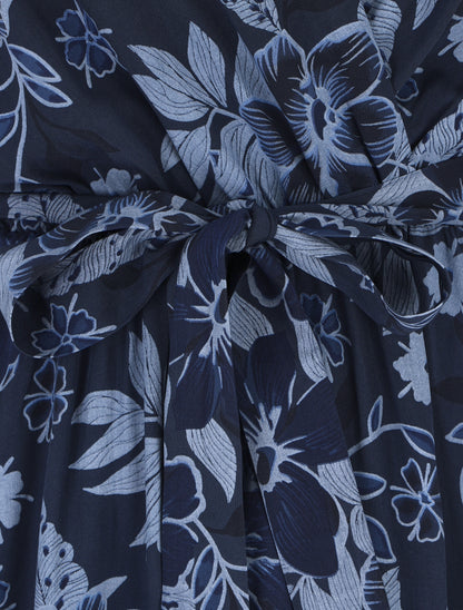 Robe longue fleurie col cache-coeur - Marine - 3