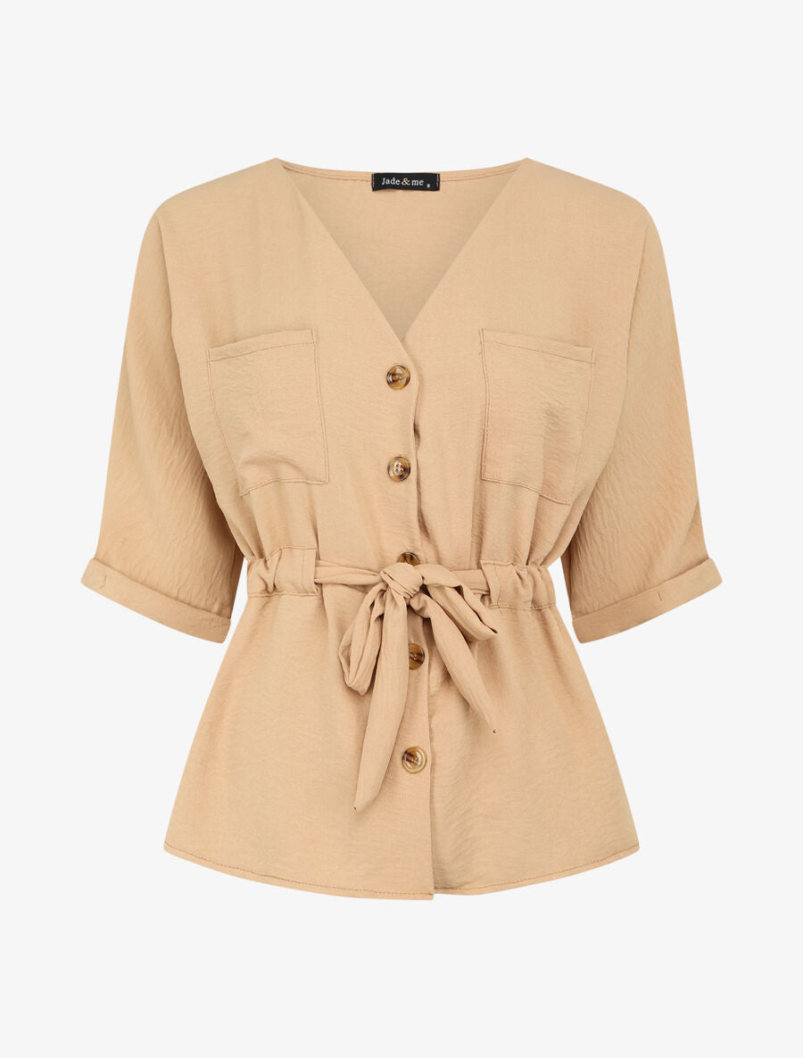 Top fluide boutonné - Beige - 1