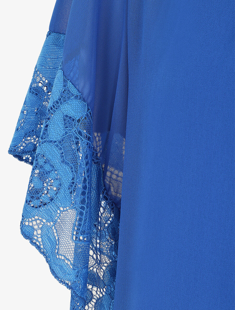 Top uni en voile et dentelle - Bleu roi - 3