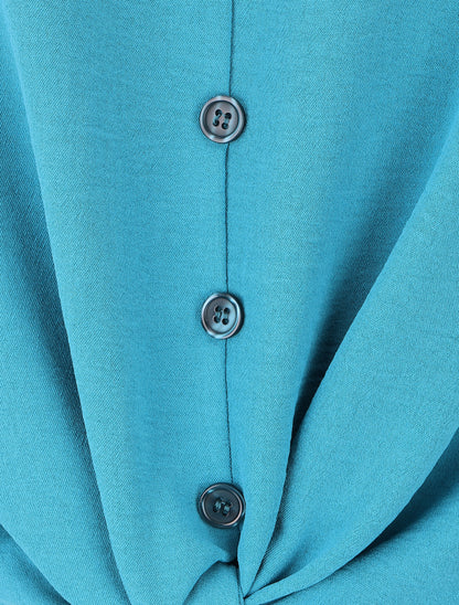 Top uni à manches volantées - Bleu - 3