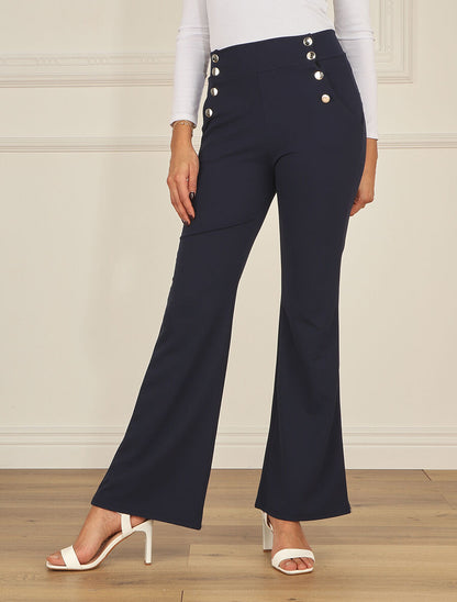 Pantalon fluide à fermeture stylisée - Marine - 4
