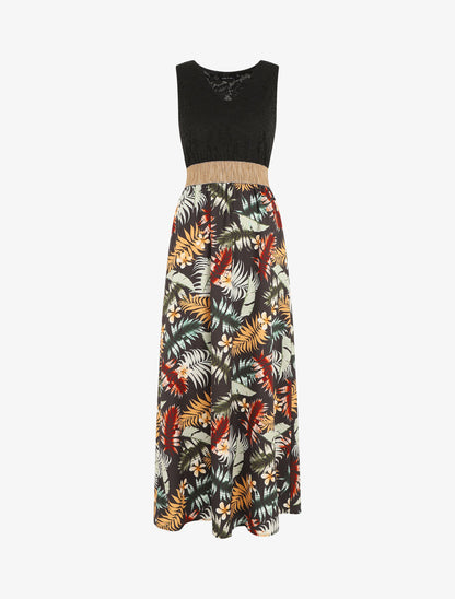 Robe longue à bustier en dentelle - Noir - 1