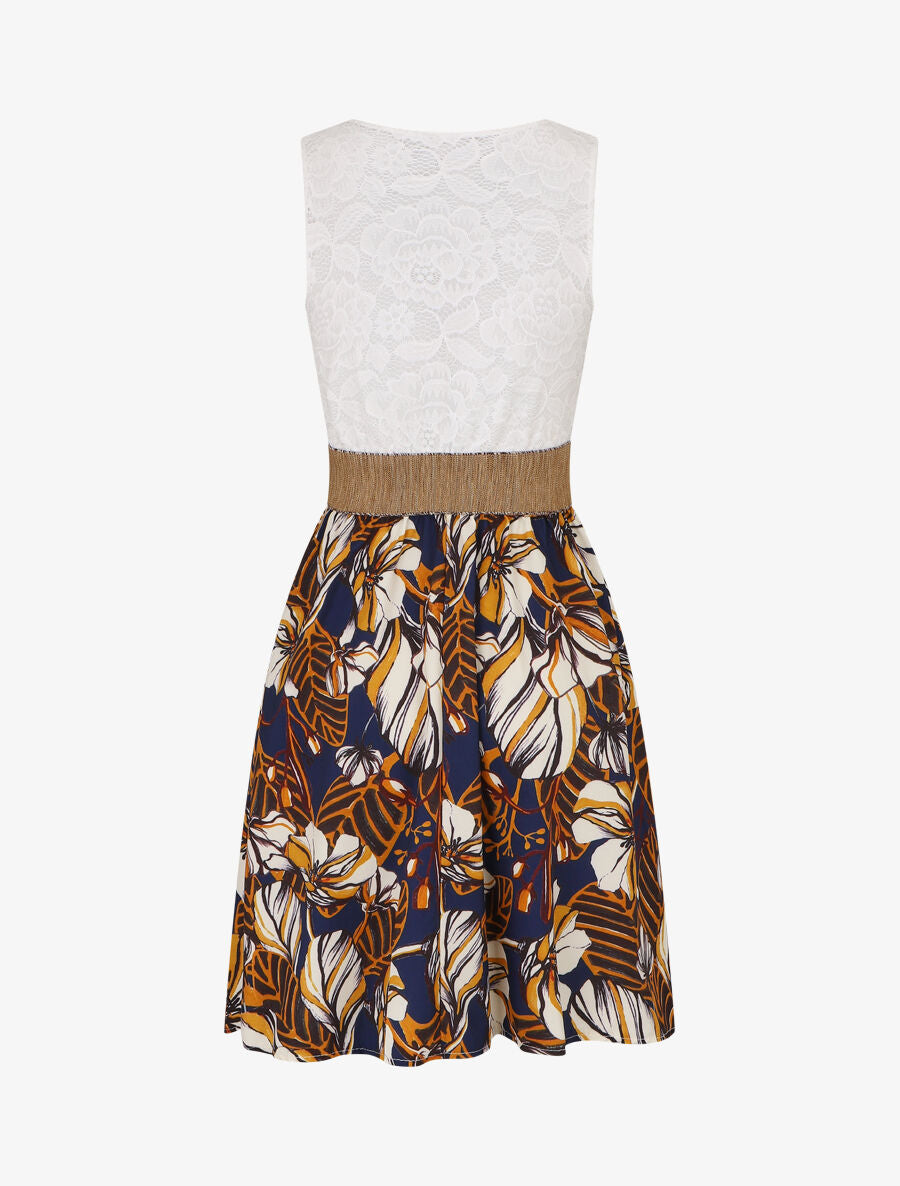 Robe imprimé fleuri à bustier en dentelle - Marine - 2