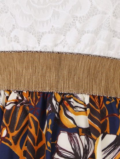 Robe imprimé fleuri à bustier en dentelle - Marine - 3