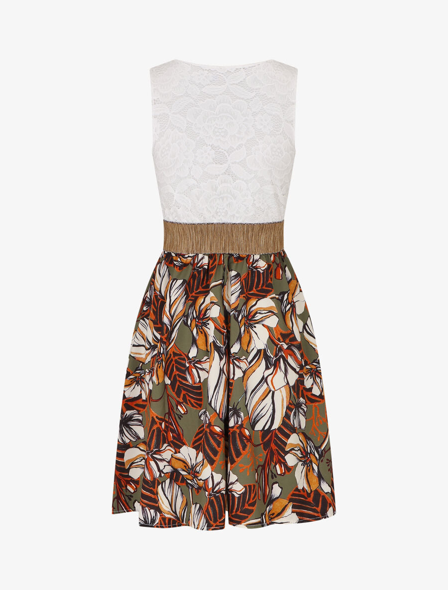 Robe imprimé fleuri à bustier en dentelle - Kaki - 2