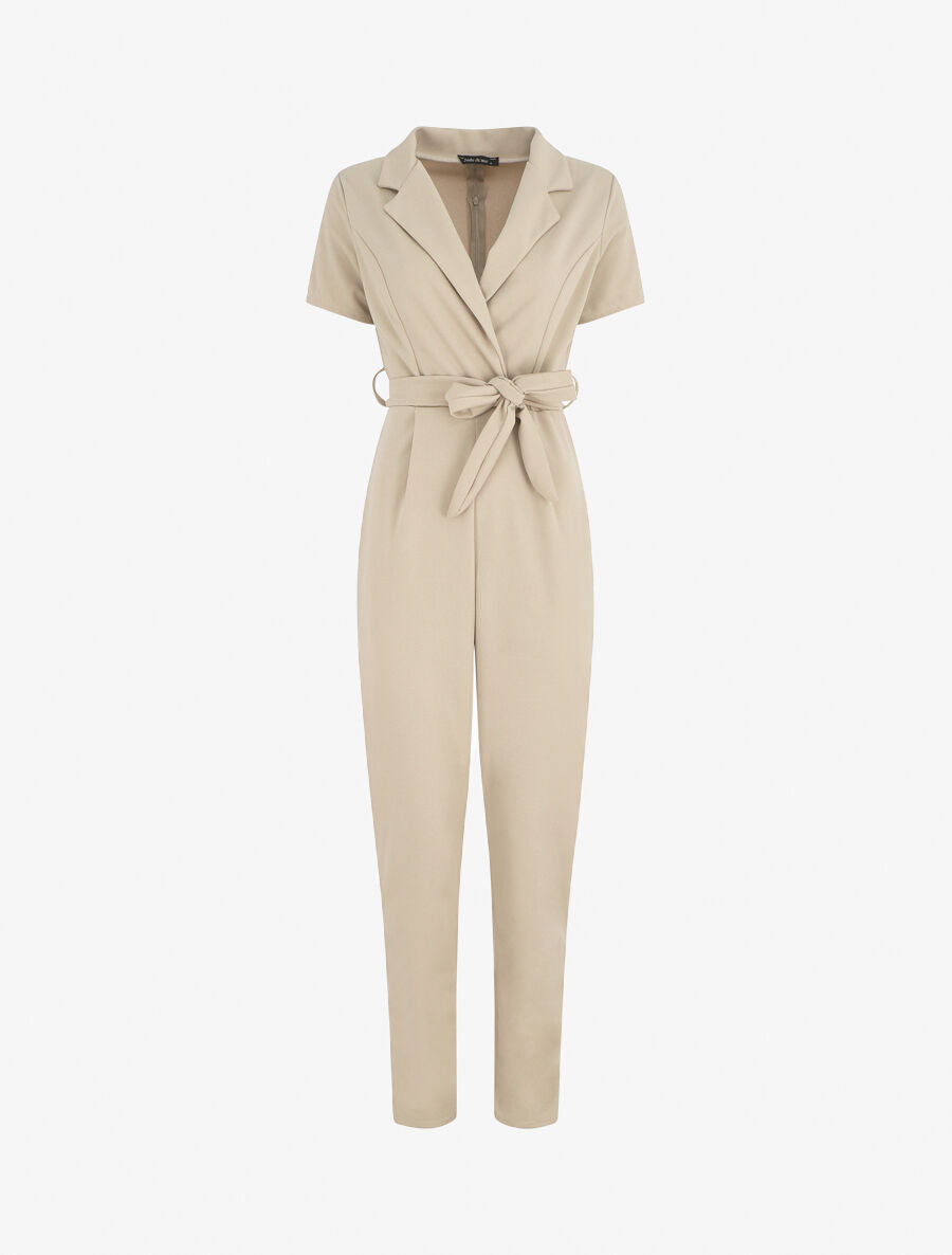 Combinaison unie à col cranté - Beige - 5