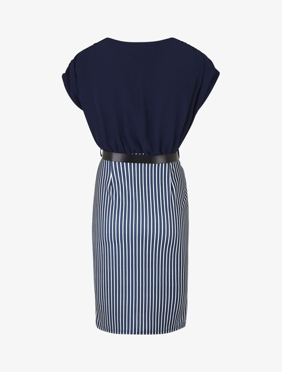 Robe fourreau manches courtes et rayures - Marine - 2