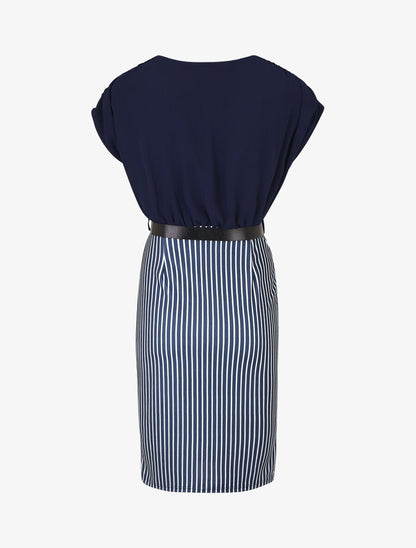 Robe fourreau manches courtes et rayures - Marine - 2