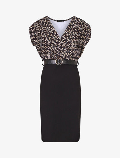 Robe courte ajustée à motif fantaisie - Noir - 1