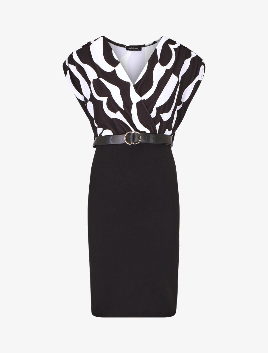 Robe courte ajustée à motif géométrique - Noir - 1