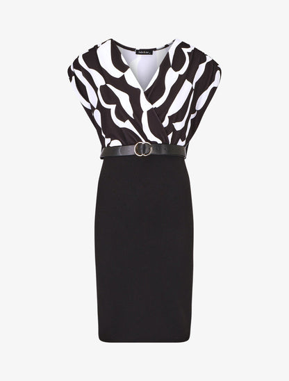 Robe courte ajustée à motif géométrique - Noir - 1