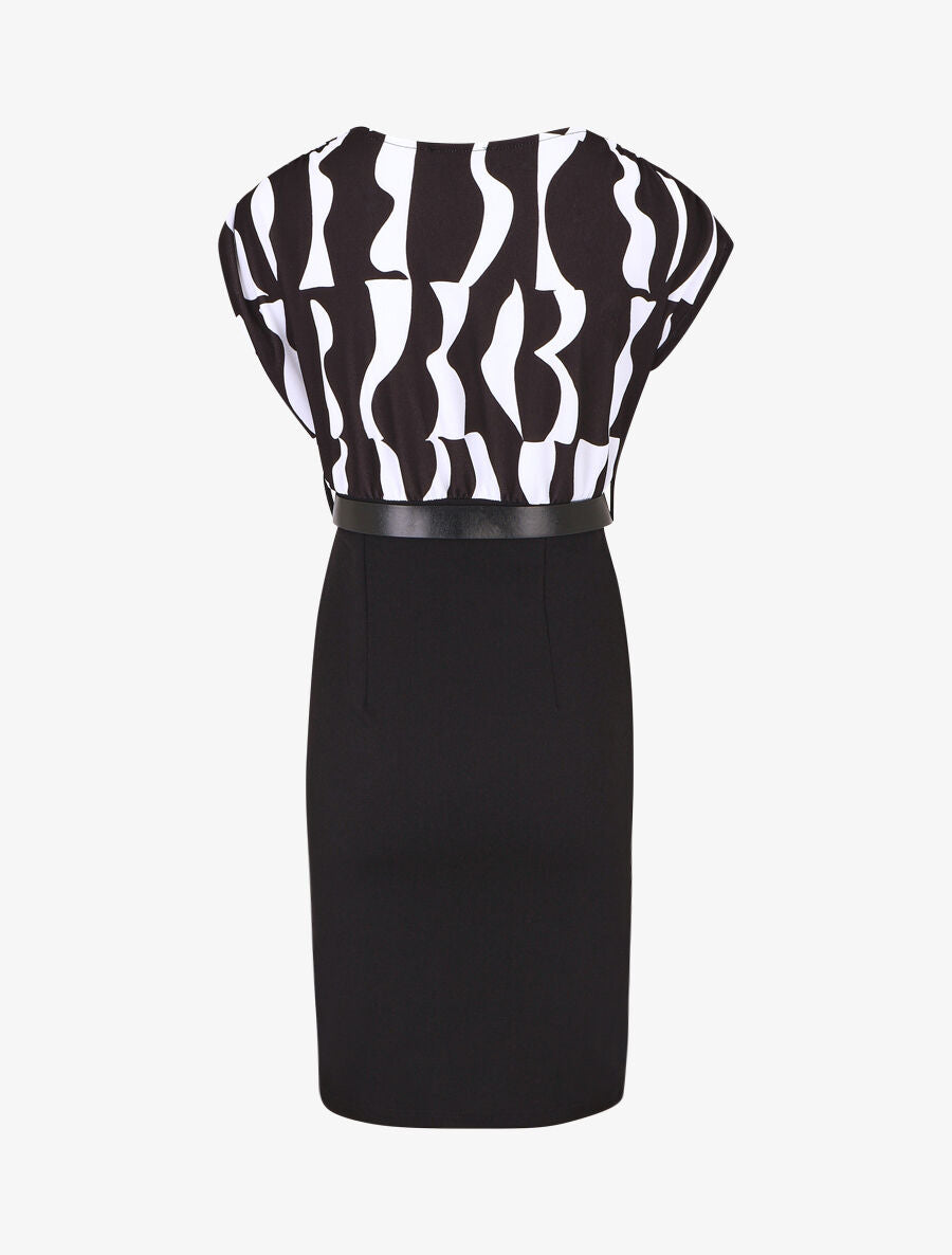 Robe courte ajustée à motif géométrique - Noir - 2