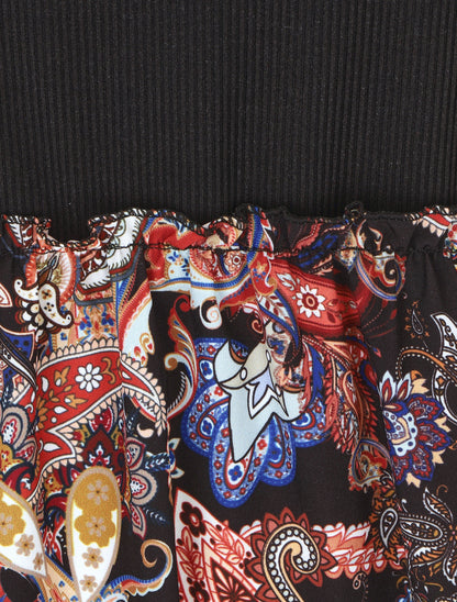 Robe évasée manches courtes imprimé cachemire - Noir - 3