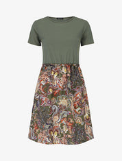 Robe évasée manches courtes imprimé cachemire - Kaki - 5