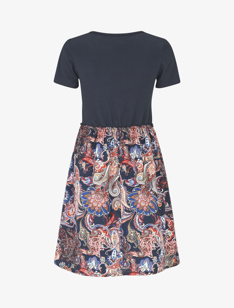 Robe évasée manches courtes imprimé cachemire - Marine - 2