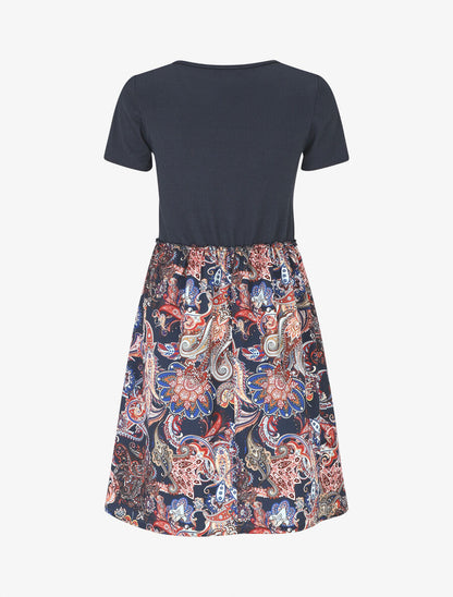 Robe évasée manches courtes imprimé cachemire - Marine - 2