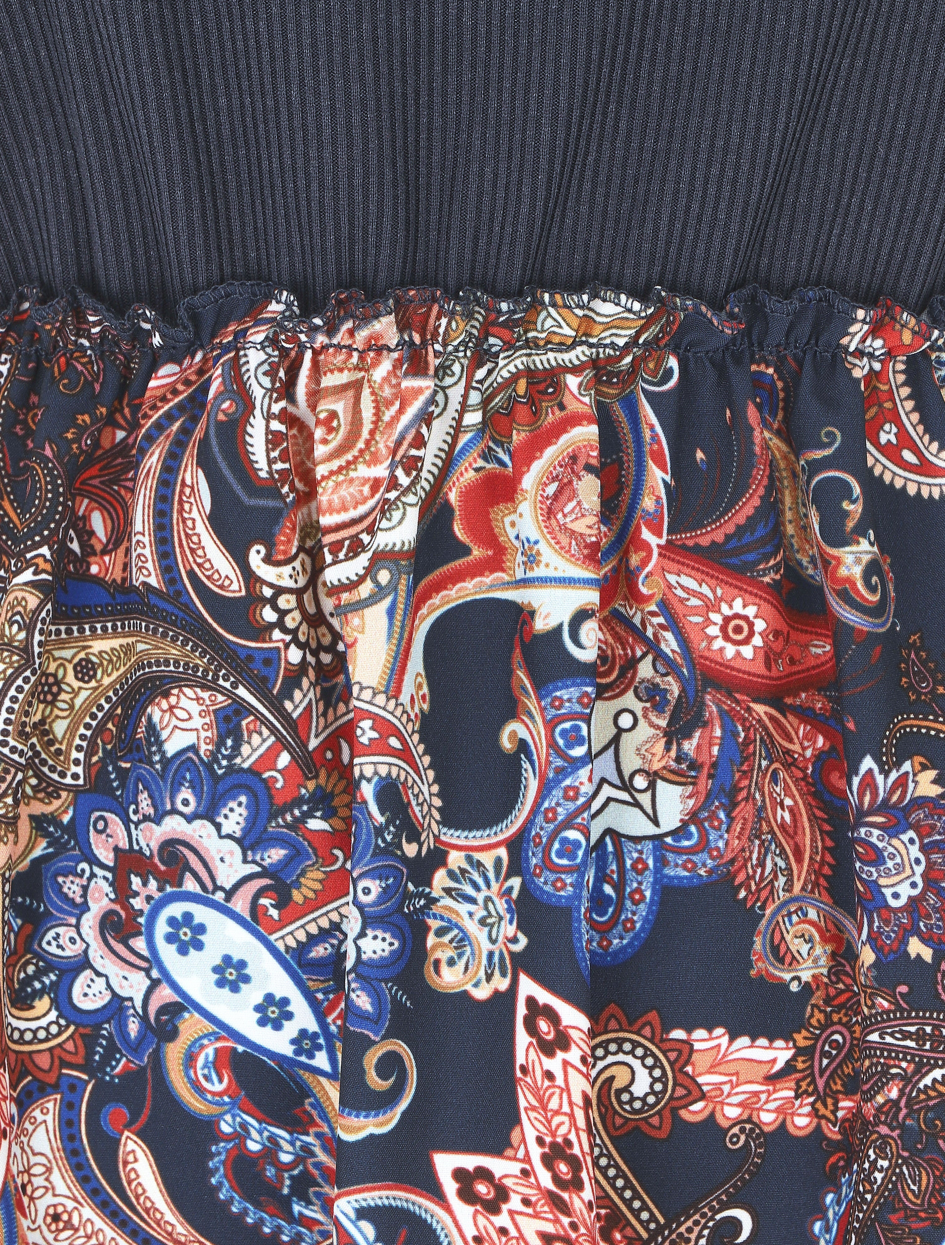 Robe évasée manches courtes imprimé cachemire - Marine - 3