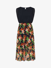 Robe longue sans manches en voile imprimé orchidées - Marine - 5