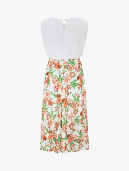 Robe longue sans manches en voile imprimé orchidées - Blanc - 2