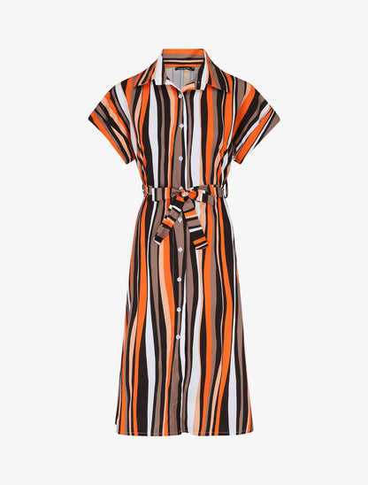 Robe chemise rayée longue manches courtes - Orange - 5
