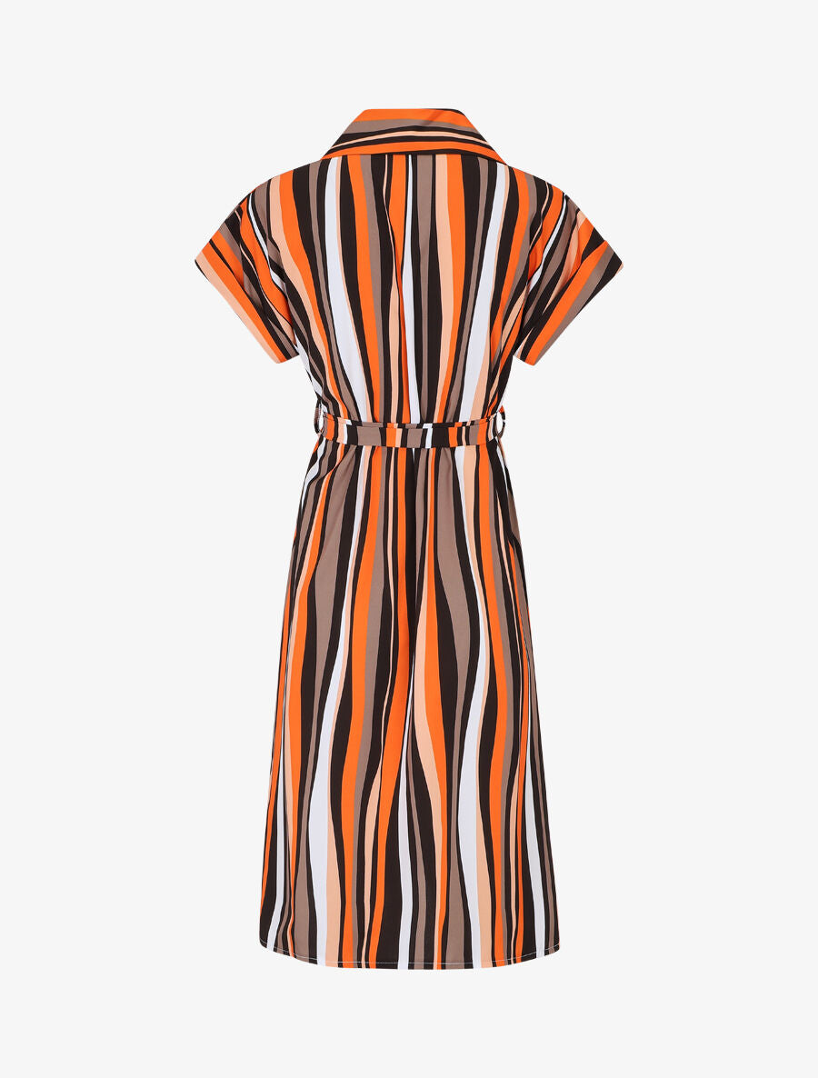 Robe chemise rayée longue manches courtes - Orange - 2