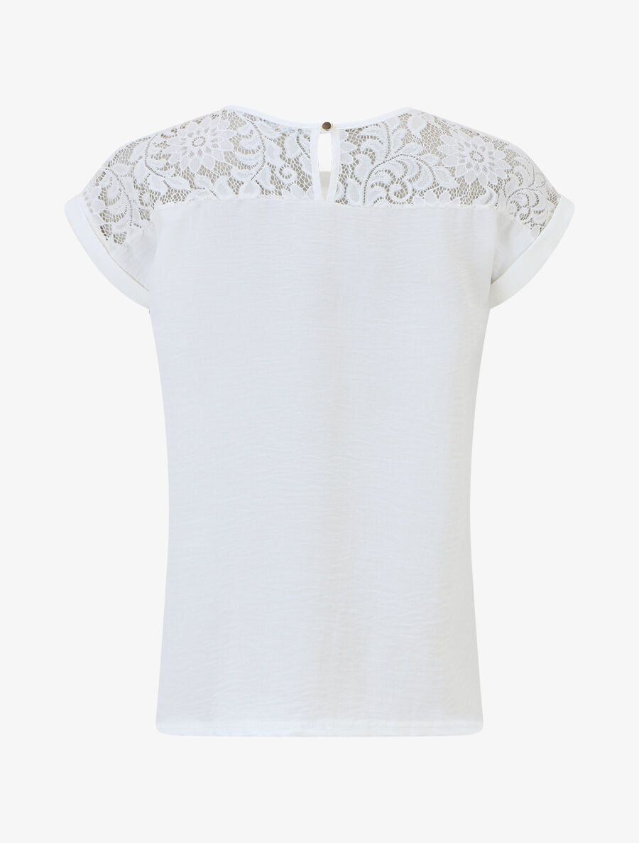 Top manches courtes uni dos en dentelle - Blanc - 2