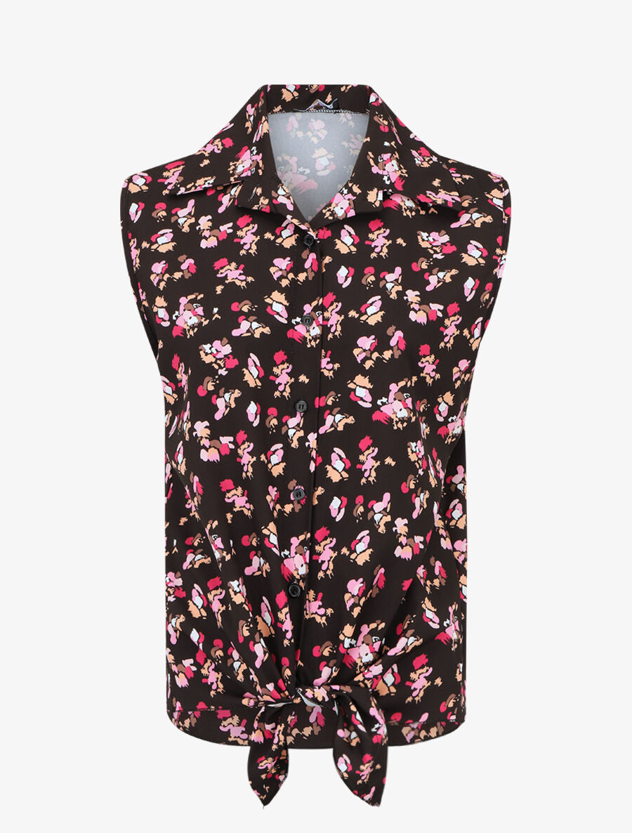 Chemise fleurie sans manches - Noir - 1
