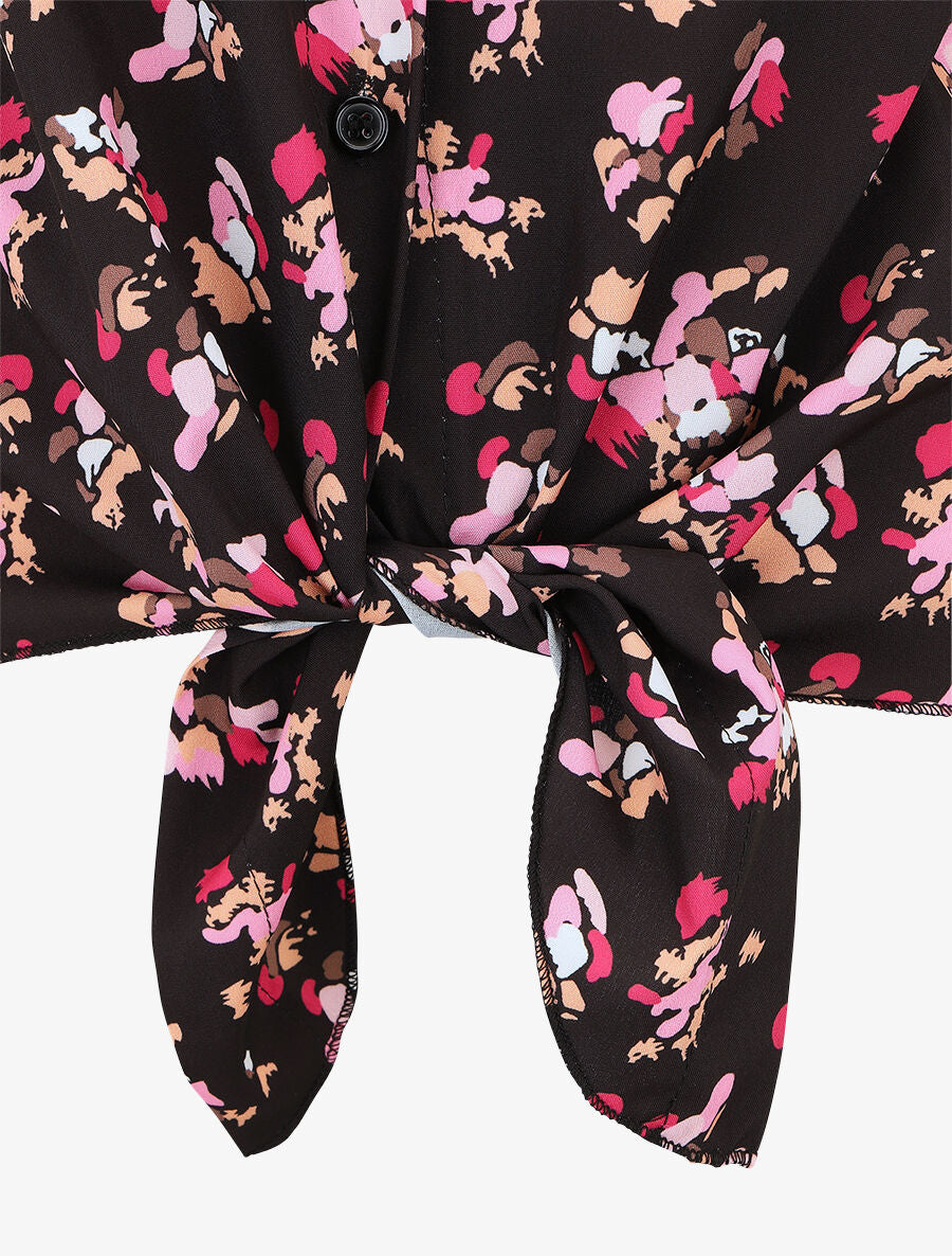 Chemise fleurie sans manches - Noir - 3