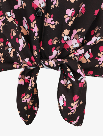 Chemise fleurie sans manches - Noir - 3