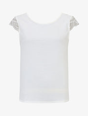 Top avec mancherons uni dos en dentelle - Blanc - 1