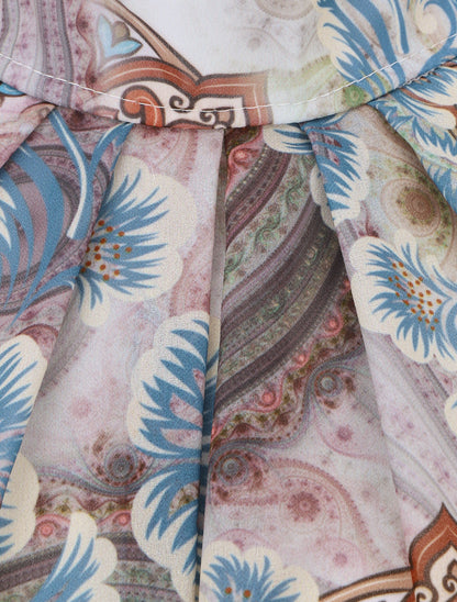 Top sans manches col américain imprimé fleurs baroques - Blanc - 3