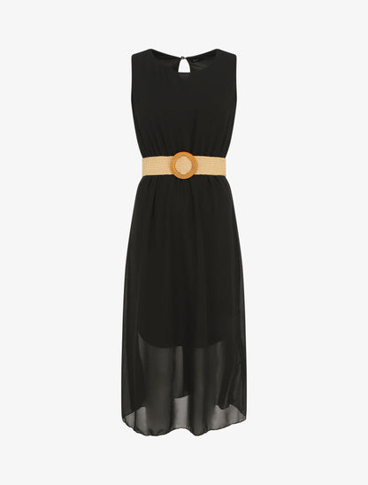 Robe longue sans manches en voile - Noir - 4