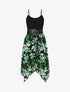Robe mi-longue à bretelles imprimé végétal - Noir - 5