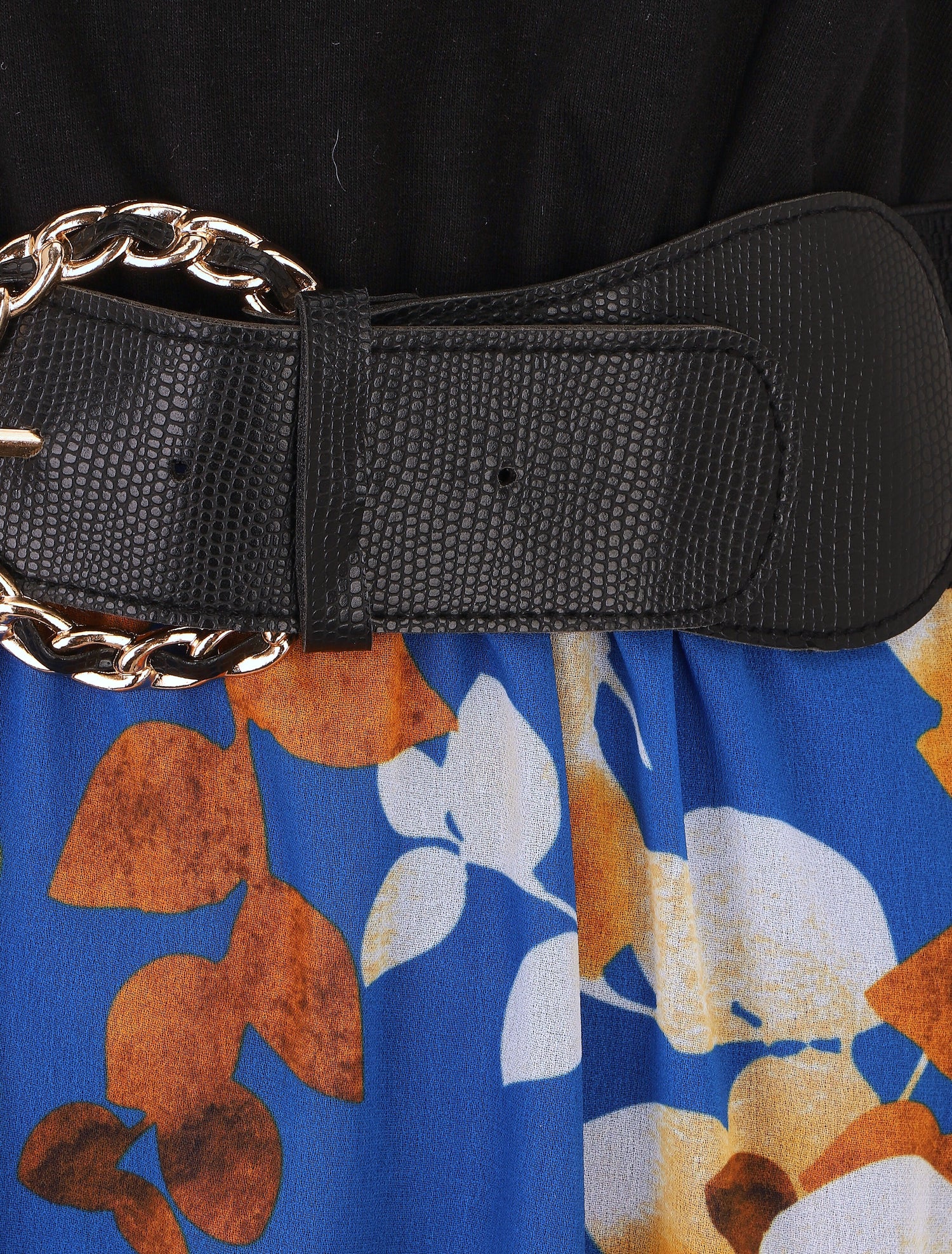 Robe mi-longue à bretelles imprimé végétal - Bleu roi - 3