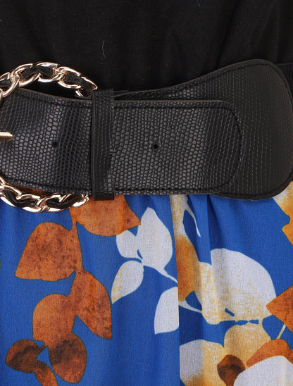 Robe mi-longue à bretelles imprimé végétal - Bleu roi - 3