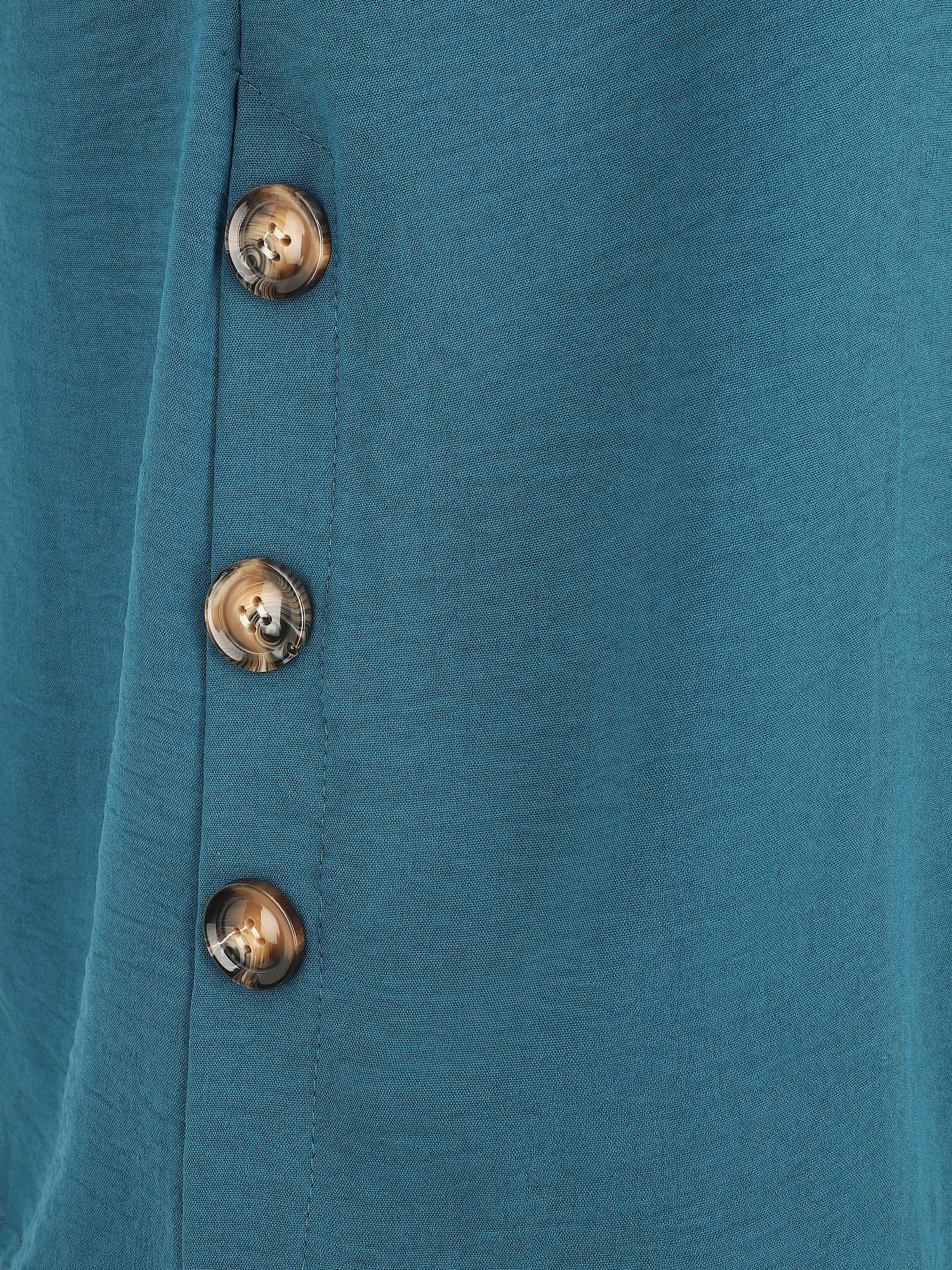 Top fluide uni boutonné à manches courtes - Bleu canard - 3