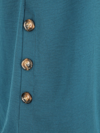 Top fluide uni boutonné à manches courtes - Bleu canard - 3