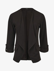 Veste droite unie col cascade - Noir - 1