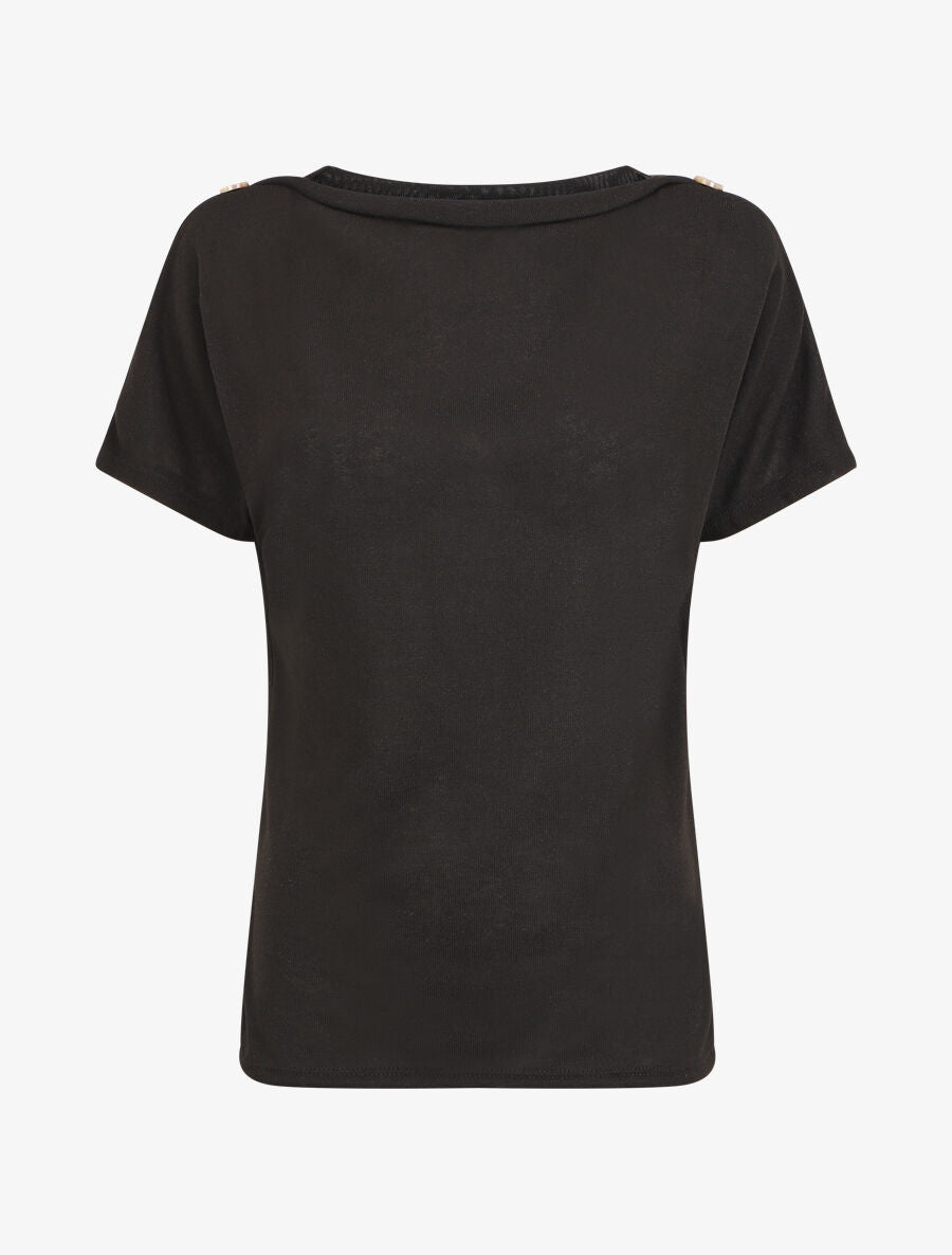 Top en maille droit à manches courtes boutonnées - Noir - 4