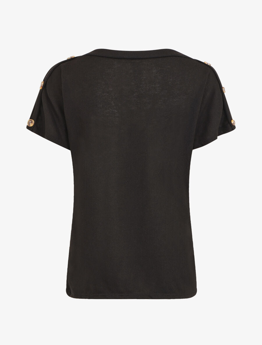 Top en maille droit à manches courtes boutonnées - Noir - 2