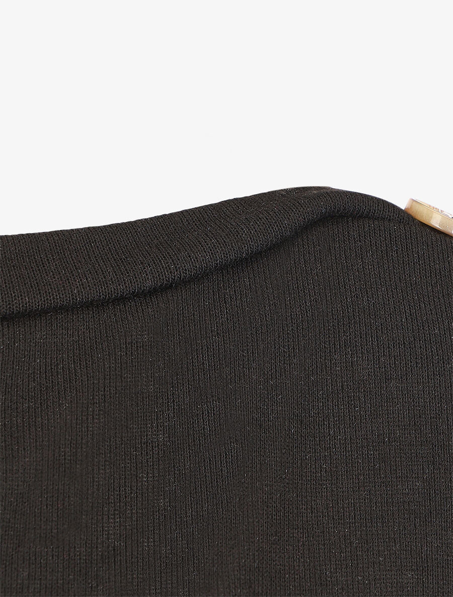 Top en maille droit à manches courtes boutonnées - Noir - 3