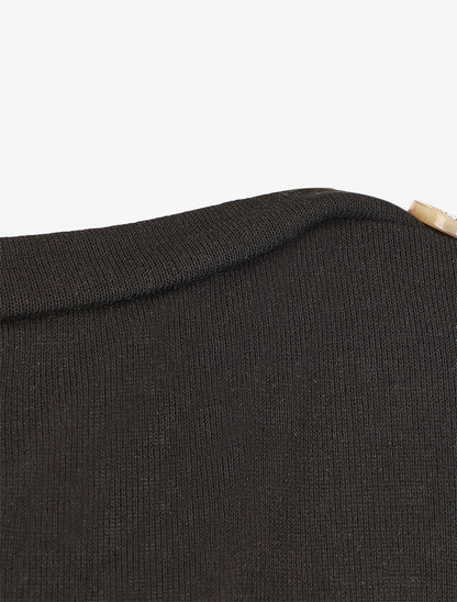 Top en maille droit à manches courtes boutonnées - Noir - 3