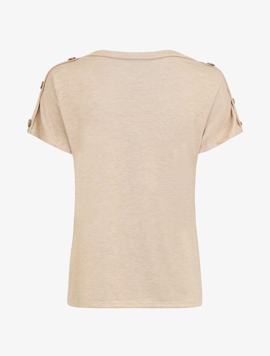 Top en maille droit à manches courtes boutonnées - Beige - 2