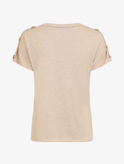 Top en maille droit à manches courtes boutonnées - Beige - 2
